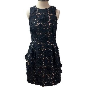 NICOLE MILLER Collection Women 3D Embroidered Floral Dress SZ 6 Black Elegant